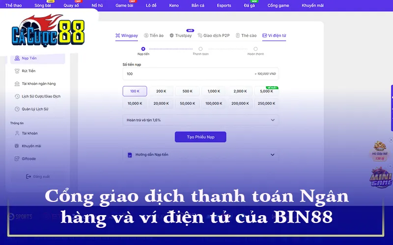 Cổng giao dịch thanh toán Ngân hàng và ví điện tử của BIN88